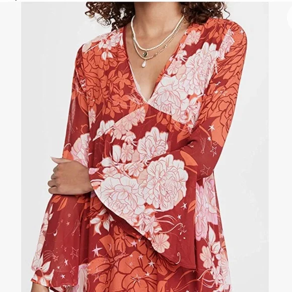 Free People Womens Moroccan Roll Floral Long Sleeve Maxi Dress, Size Small: S/Pop Combo